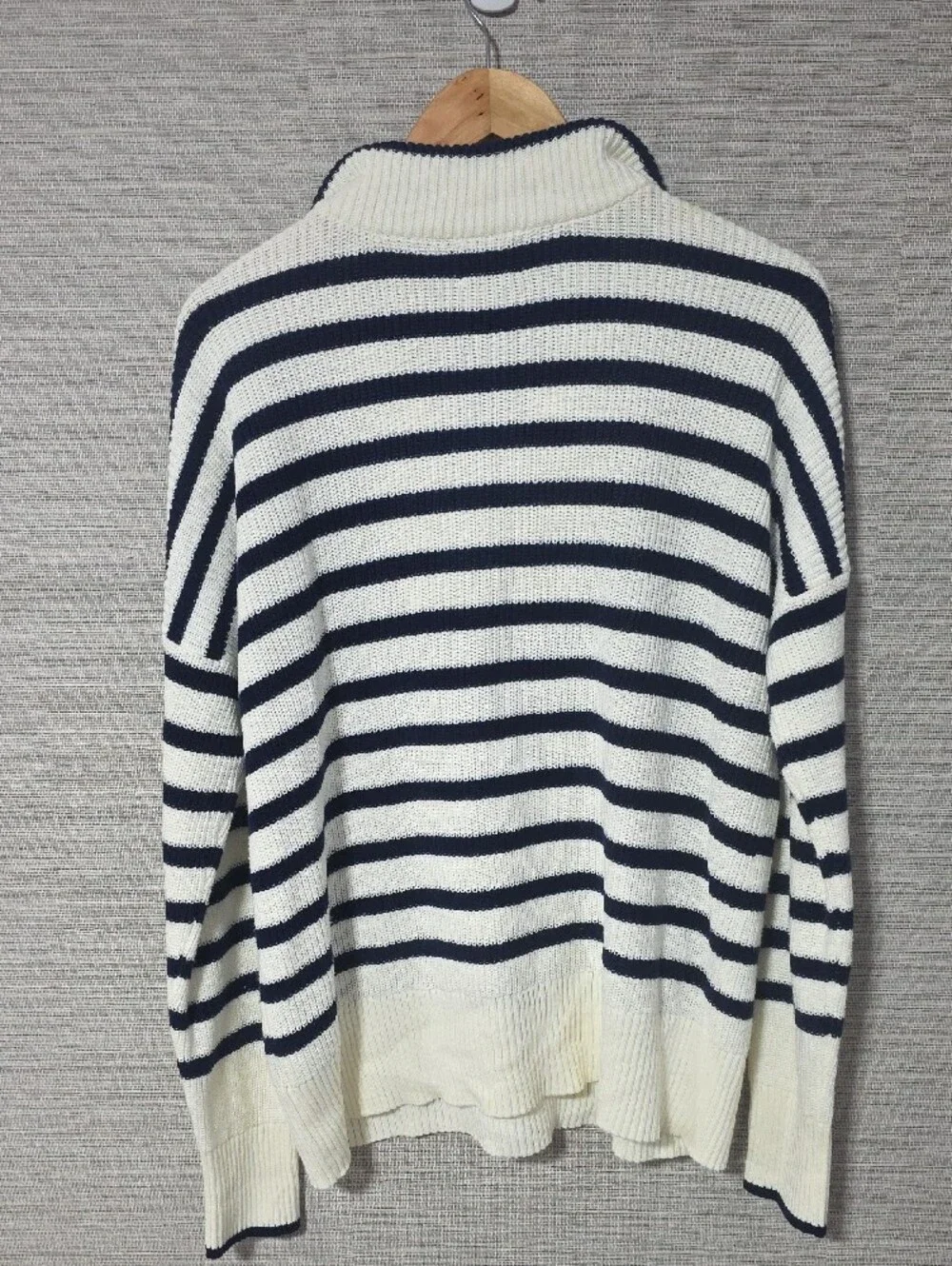 Lands' End Drifter Striped Quarter Zip Sweater